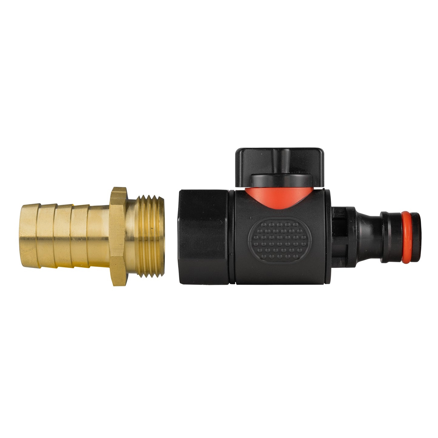 Brass Hose Barb with BSPF Thread and Snap-On Male Valve Connector