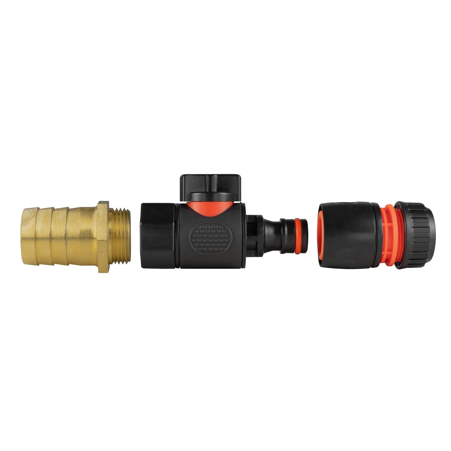 25mm Brass Hose Tail with BSP Female Thread, Quick Connect Valve & Black Hose Connector