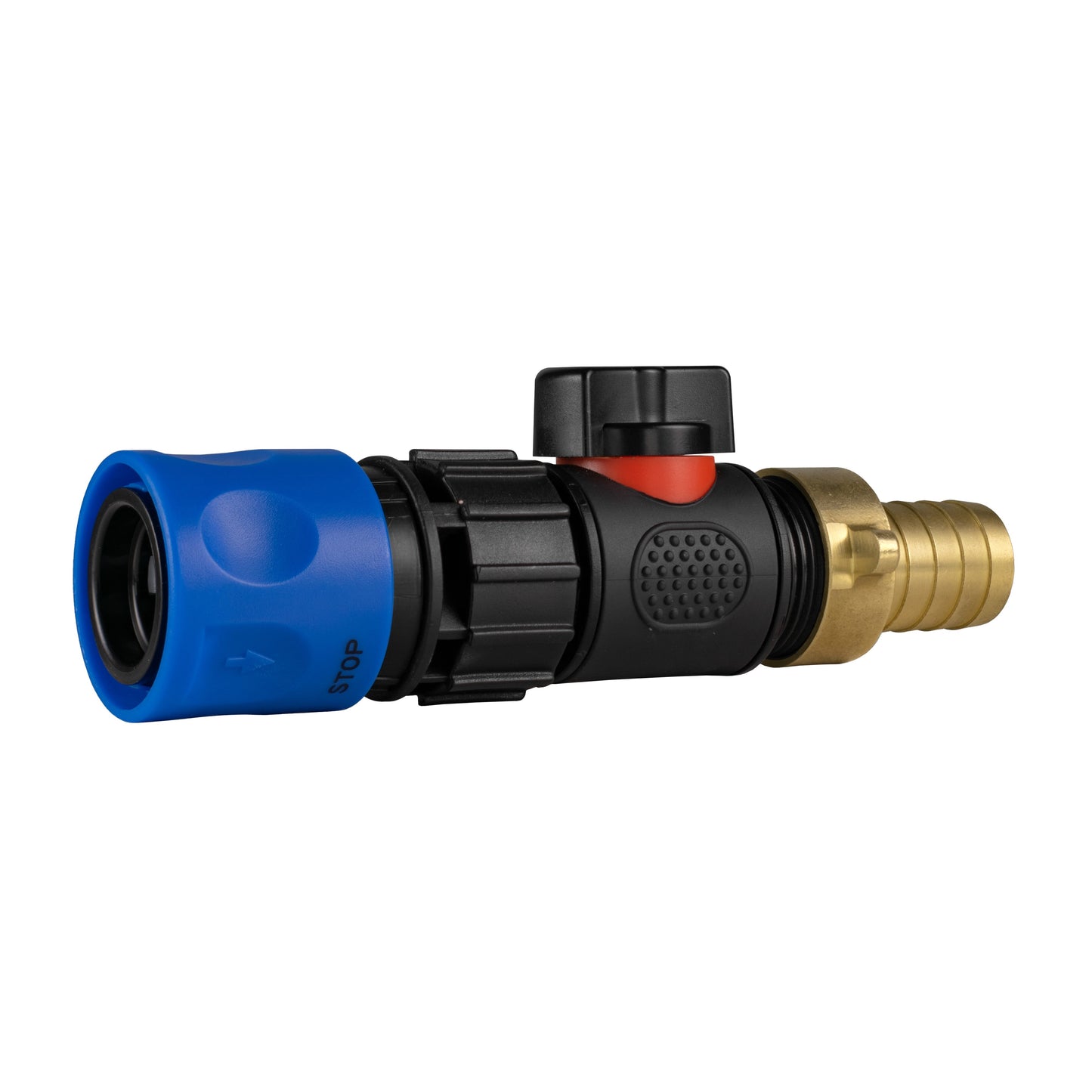 Blue Hose Connector with In-Line BSPM Valve and 19mm Brass Barb