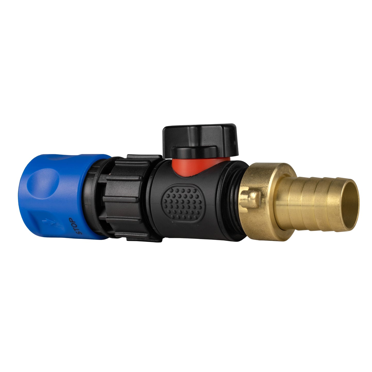 Blue Hose Connector with In-Line BSPM Valve and 19mm Brass Barb