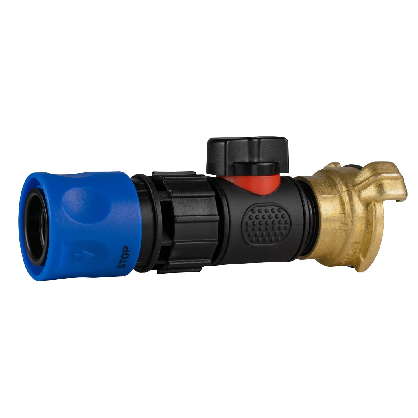 Blue Hose Connector with In-Line BSPM Valve and Geka-Type Connector