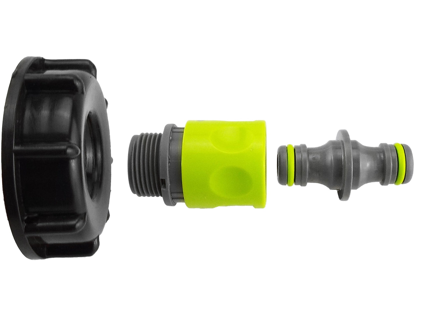 IBC 2” S60X6 Lid with ¾” BSP Thread Connector and Dual Male Hose Coupler – Lime