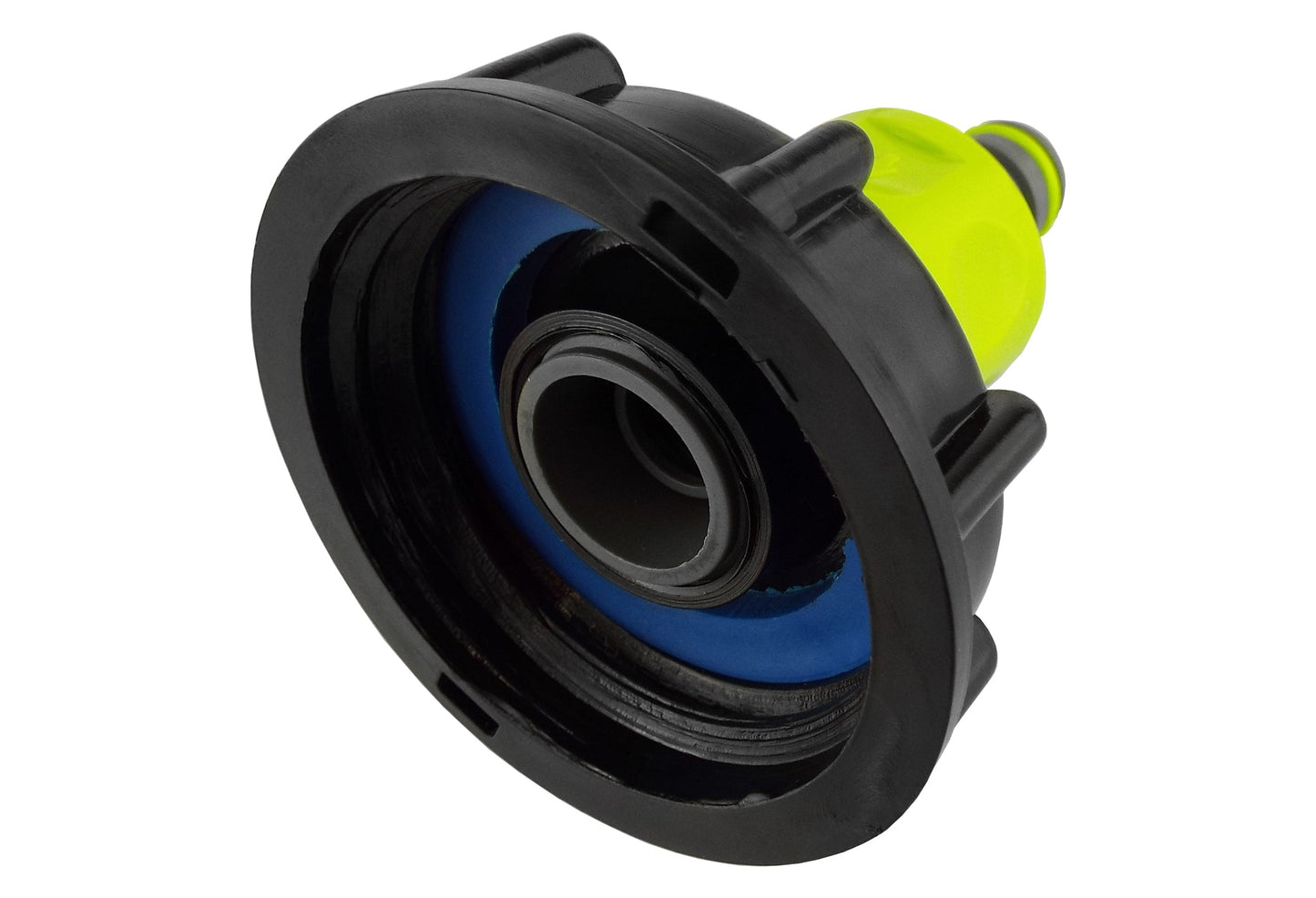 IBC 2” S60X6 Lid with ¾” BSP Thread Connector and Dual Male Hose Coupler – Lime