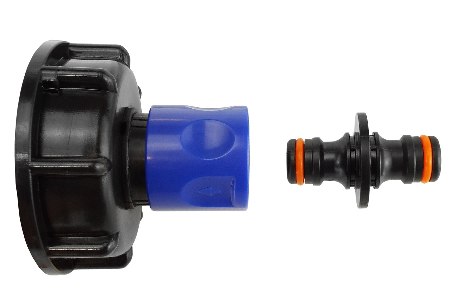 IBC 2” S60X6 Lid with ¾” BSP Thread Hose Connector (Blue) and Dual Male Adapter