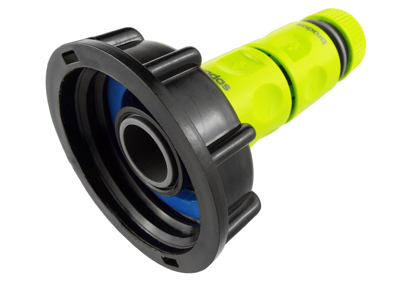 IBC 2” S60X6 Lid with Threaded Hose Adaptor, Dual Male Connector and Lime Hose Fitting