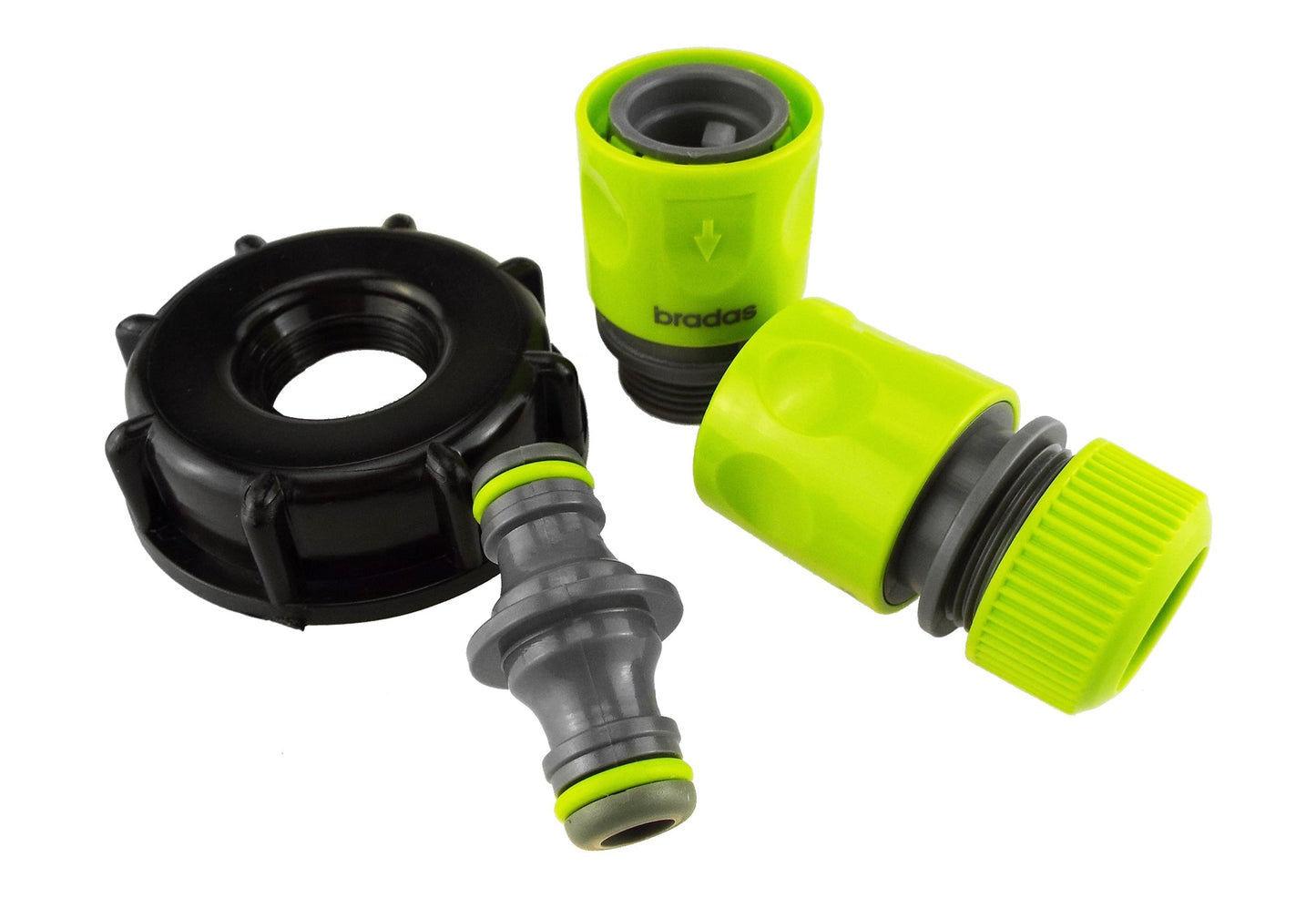 IBC 2” S60X6 Lid with Threaded Hose Adaptor, Dual Male Connector and Lime Hose Fitting