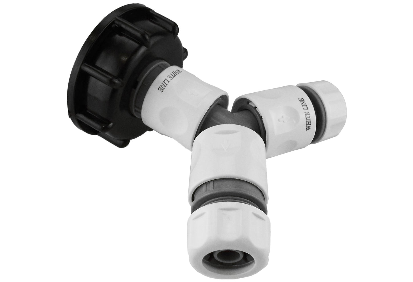 IBC 2” S60X6 Cap with ¾” BSP Threaded Connector, 3-Way Splitter and Hose Fittings