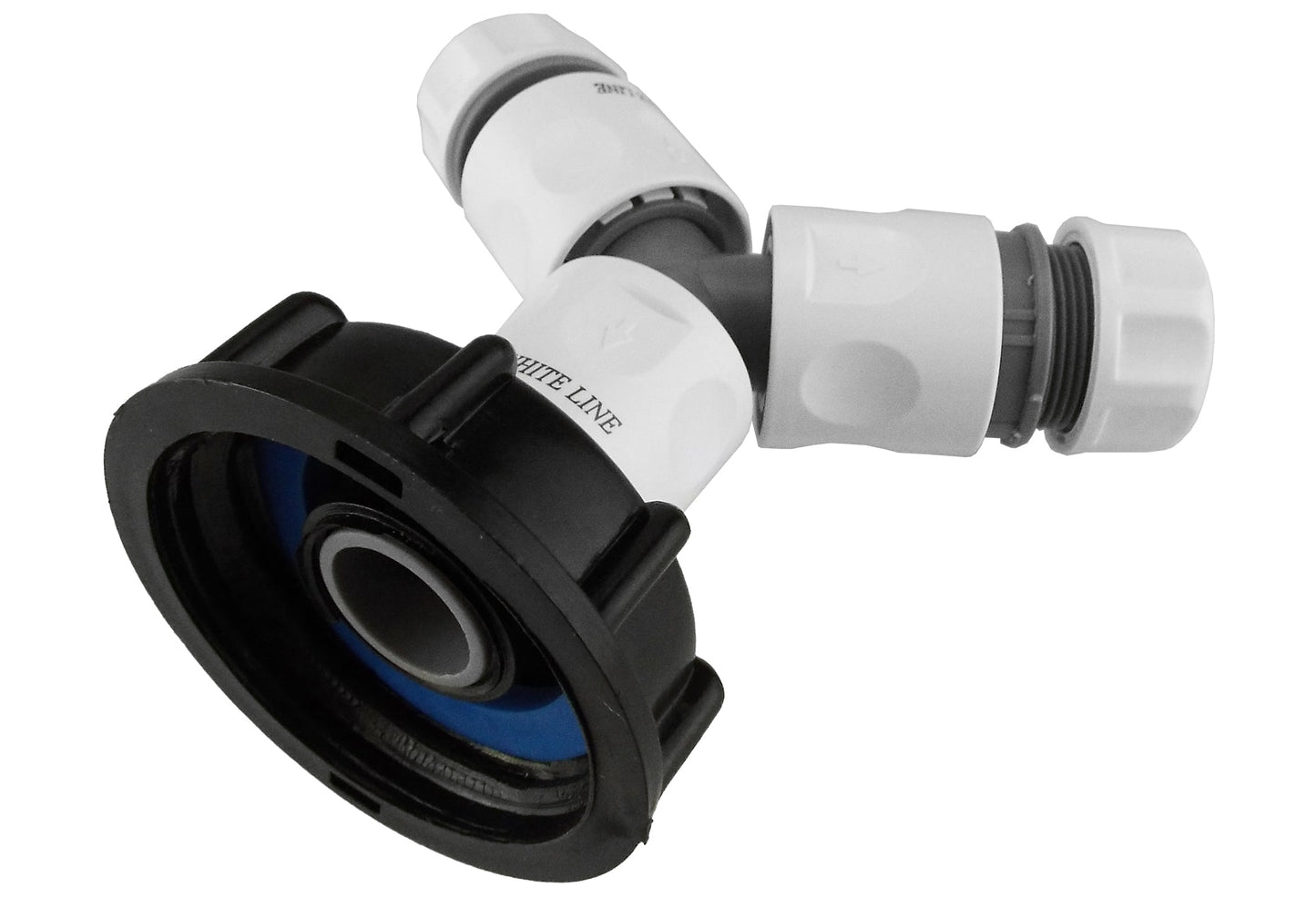 IBC 2” S60X6 Cap with ¾” BSP Threaded Connector, 3-Way Splitter and Hose Fittings