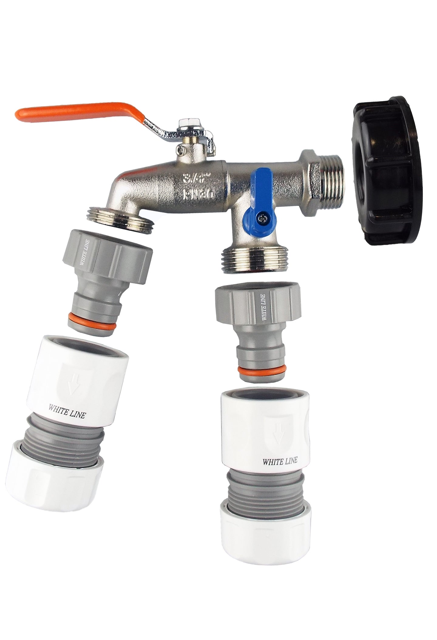 IBC 2” S60X6 End Cap with Twin Lever Tap and Max Flo Hose Connector Kit