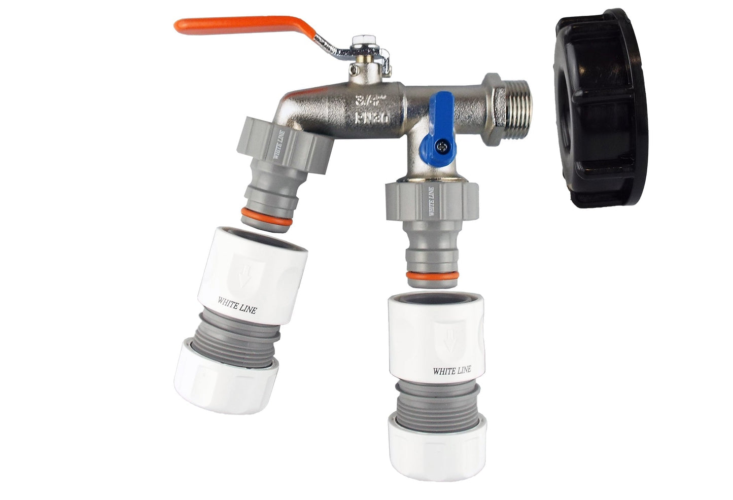 IBC 2” S60X6 End Cap with Twin Lever Tap and Max Flo Hose Connector Kit