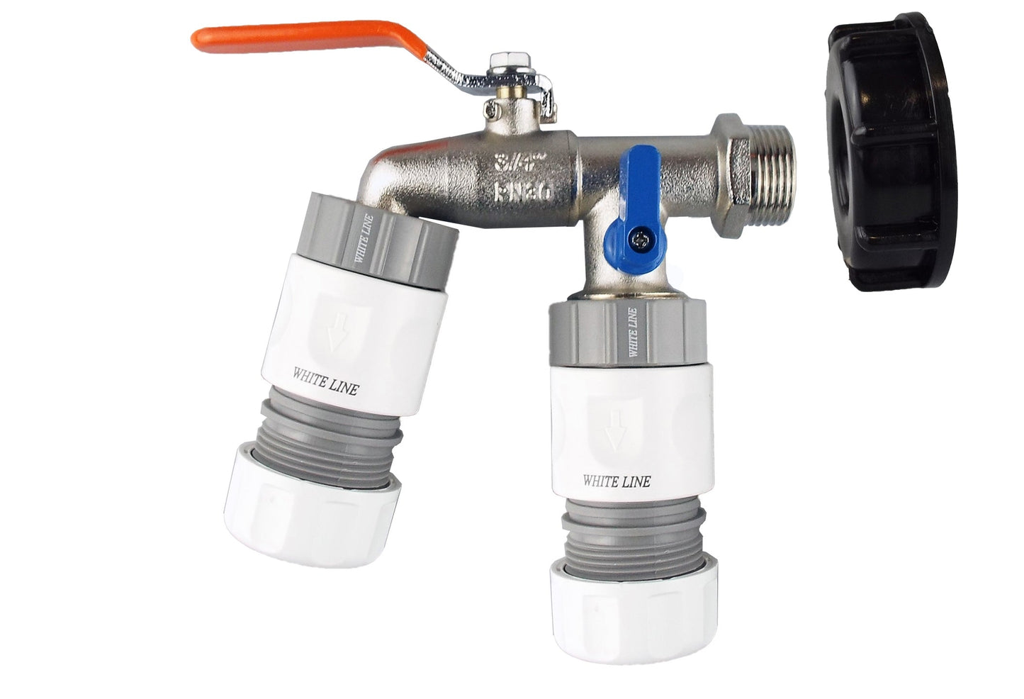 IBC 2” S60X6 End Cap with Twin Lever Tap and Max Flo Hose Connector Kit