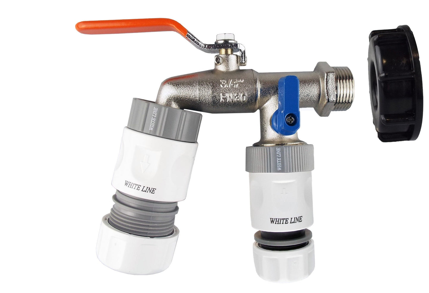 IBC 2” S60X6 End Cap with Twin Lever Tap, Max Flo Connector & Standard Hose Outlet