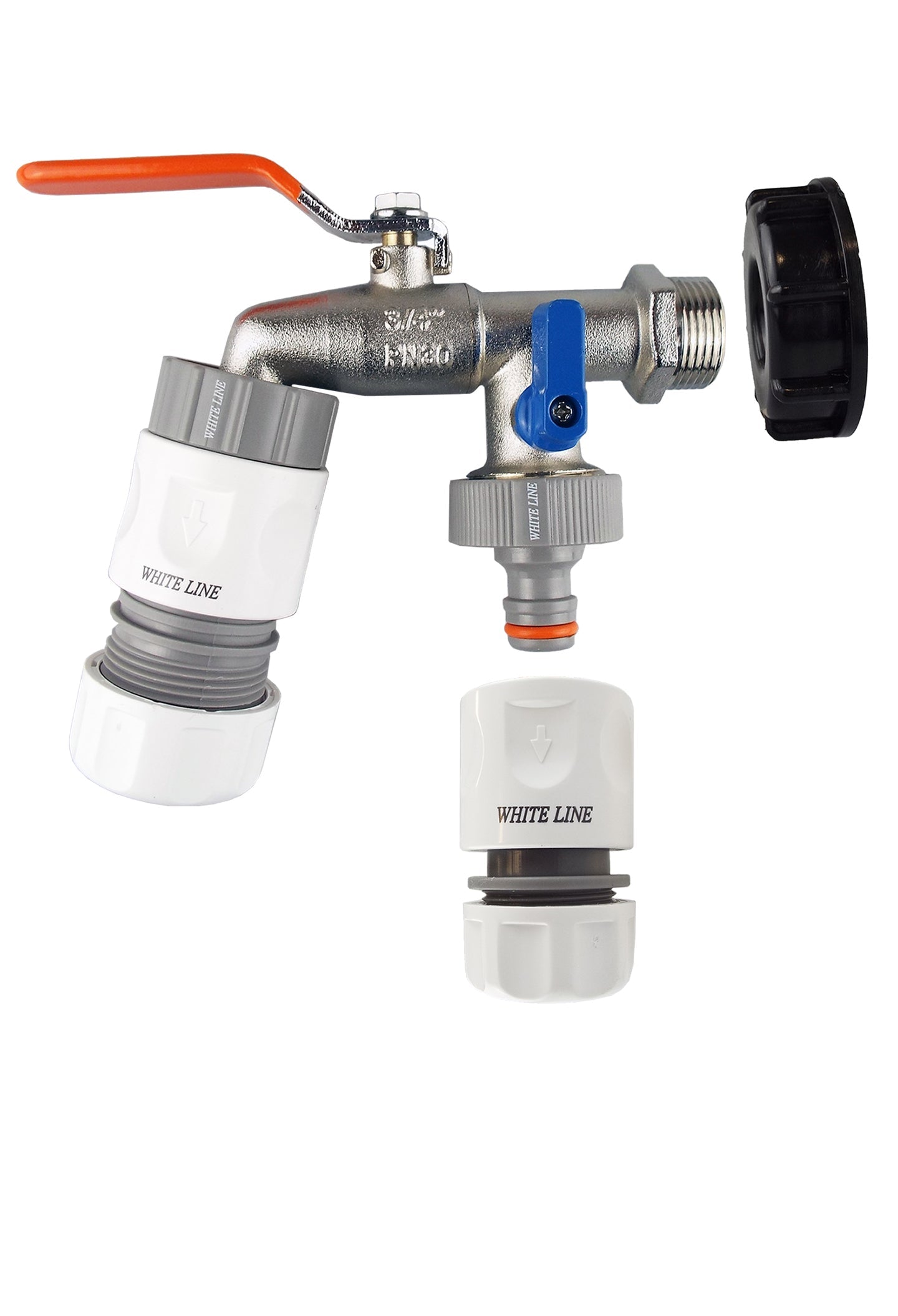 IBC 2” S60X6 End Cap with Twin Lever Tap, Max Flo Connector & Standard Hose Outlet
