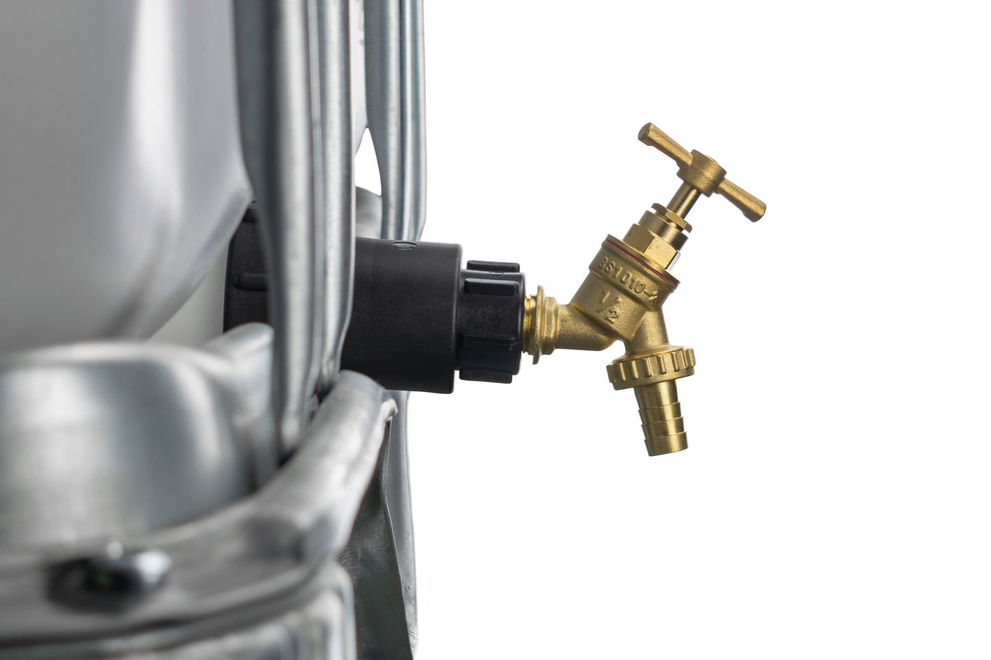 IBC 2” S60X6 – 1/2" BSPF Extended Adapter with 1/2” Brass Hose Barb Bib Tap