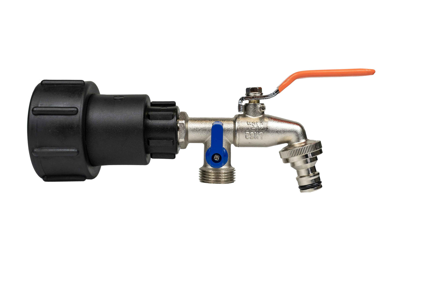 IBC 2” S60X6 – 1/2" BSPF Extended Connector with 1/2" BSP Twin Outlet Lever Tap