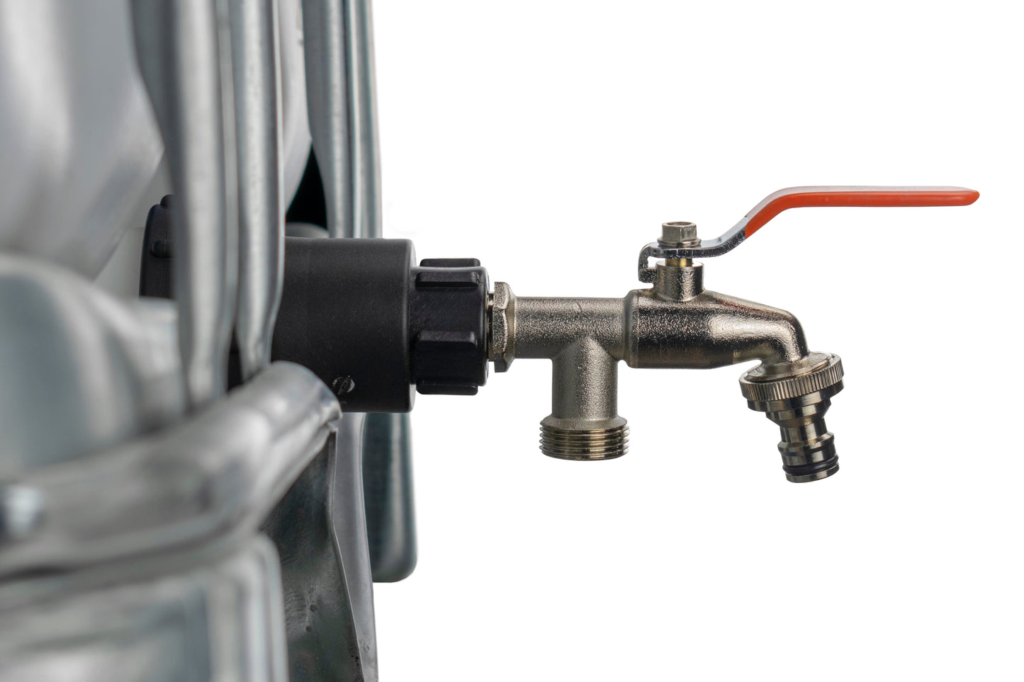 IBC 2” S60X6 – 1/2" BSPF Extended Connector with 1/2" BSP Twin Outlet Lever Tap