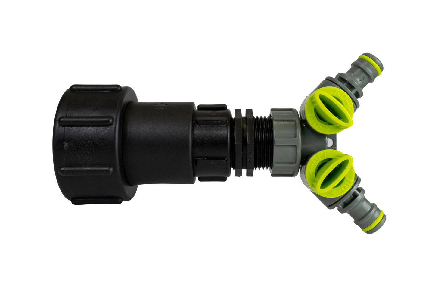 IBC 2” S60X6 to ¾” BSP Female Extension Adapter with ¾” BSP Thread and Dual Outlet Splitter
