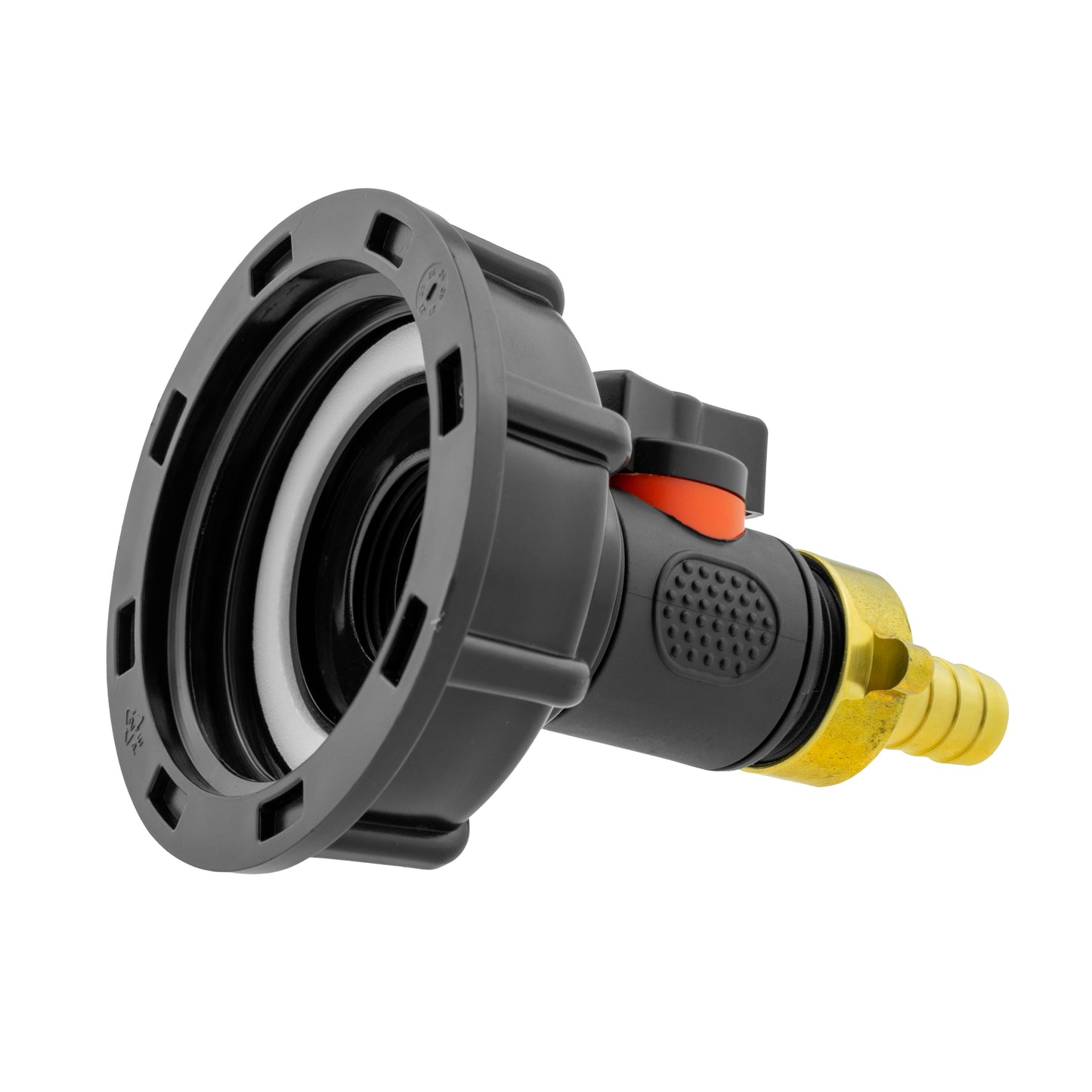 IBC 2” S60X6 Cap with Integrated BSP Male Valve and 13mm Brass Hose Tail
