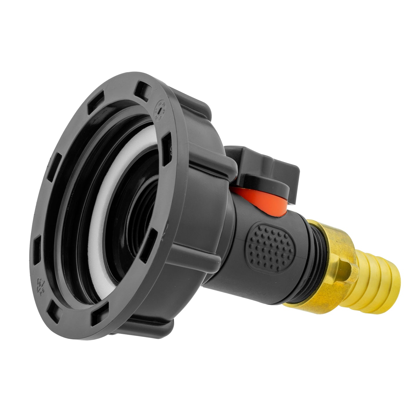 IBC 2” S60X6 Cap with Integrated BSP Male Valve and 19mm Brass Hose Tail