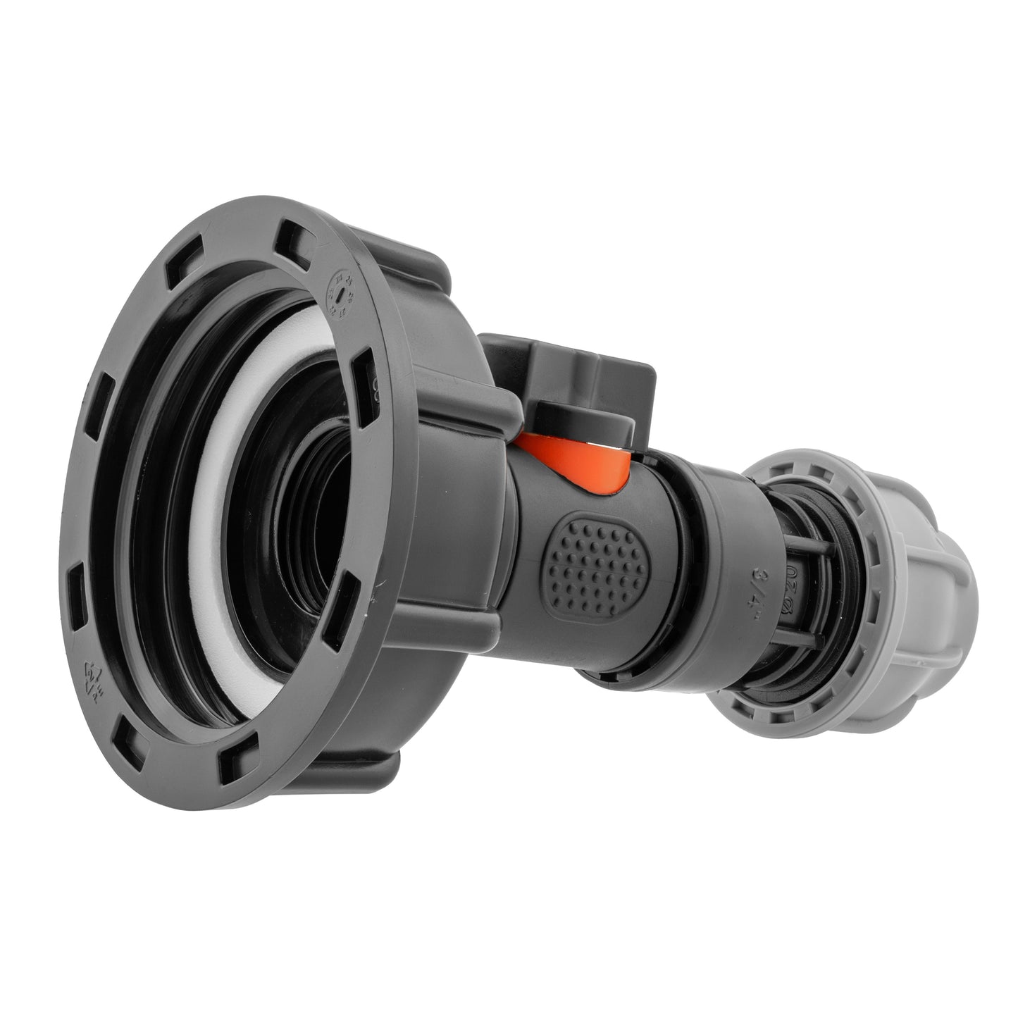 IBC 2” S60X6 Cap with Integrated BSP Male Valve and 20mm MDPE Straight Connector