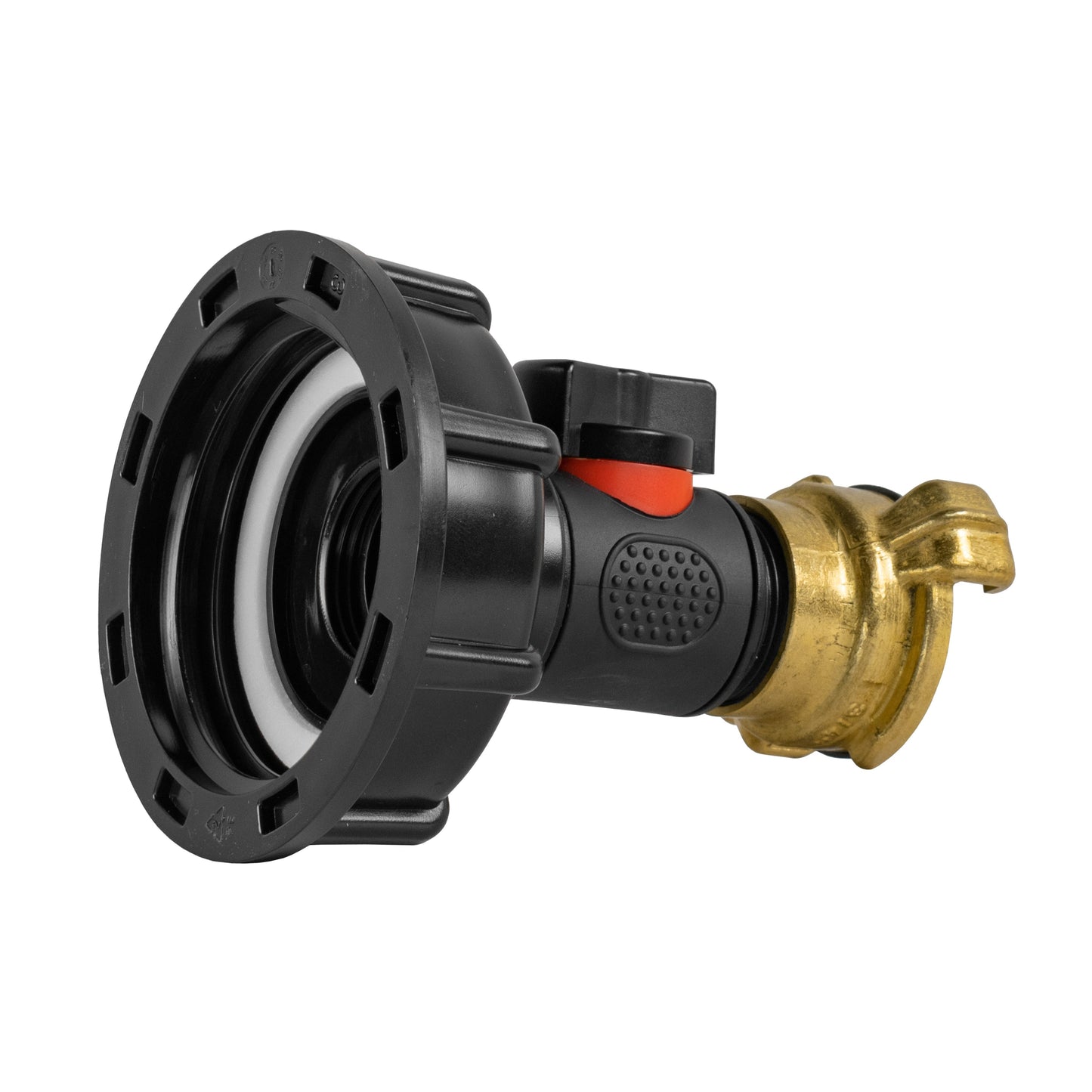 IBC 2” S60X6 Cap with Integrated BSPM Valve and Geka-Style Connector
