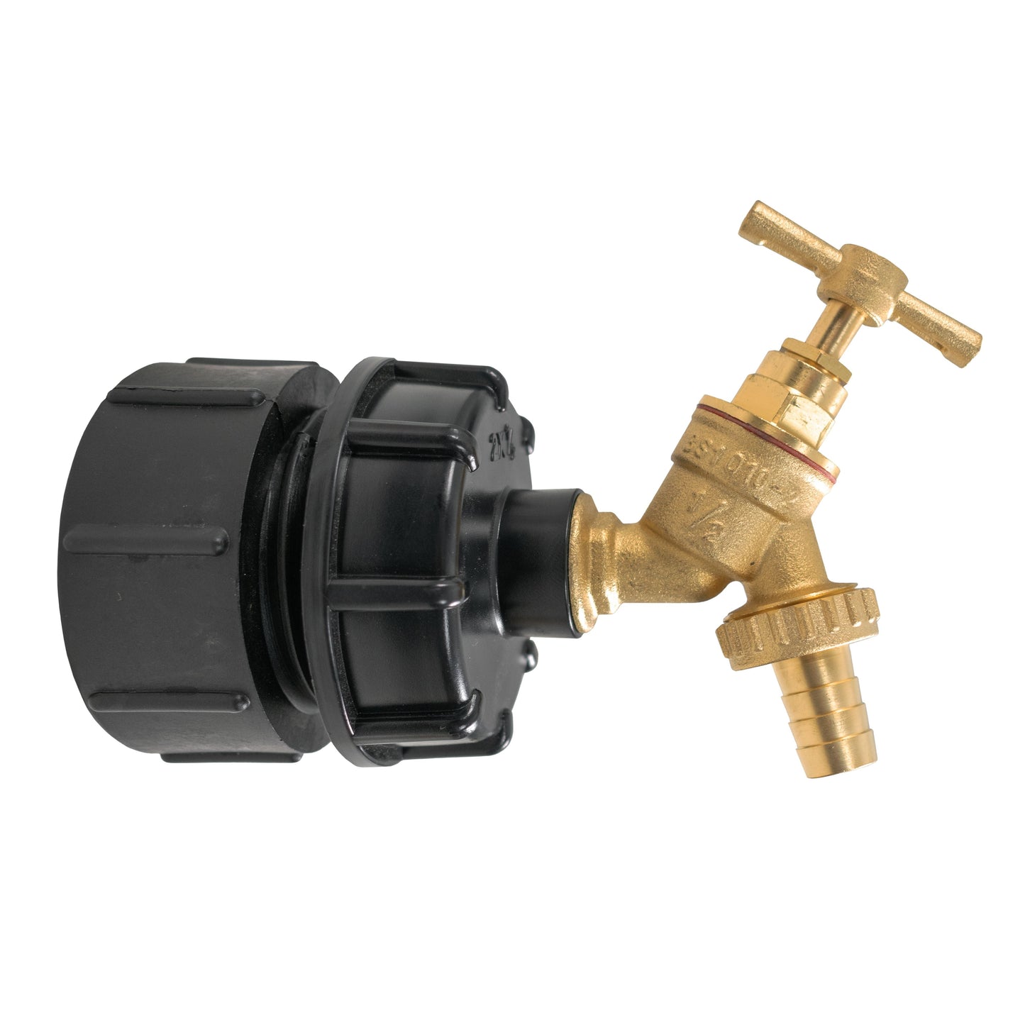 S60X6 IBC 2" BSPF Adapter Kit with ½” BSPF Reducer Cap and Brass Bib Tap with 1/2” Hose Barb