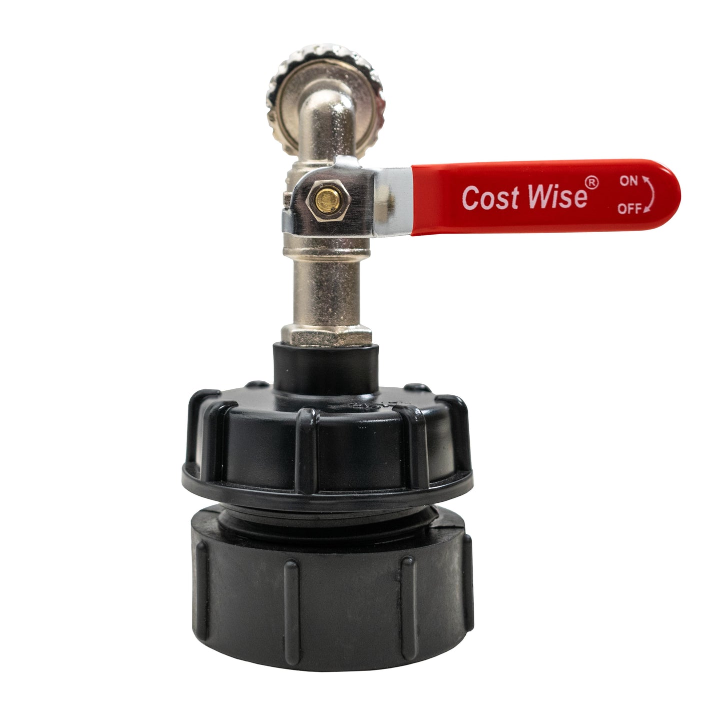 IBC 2” BSPF to S60X6 Cap with S60X6 to ½” BSPF Reducer and ½” BSP Quick-Connect Lever Tap