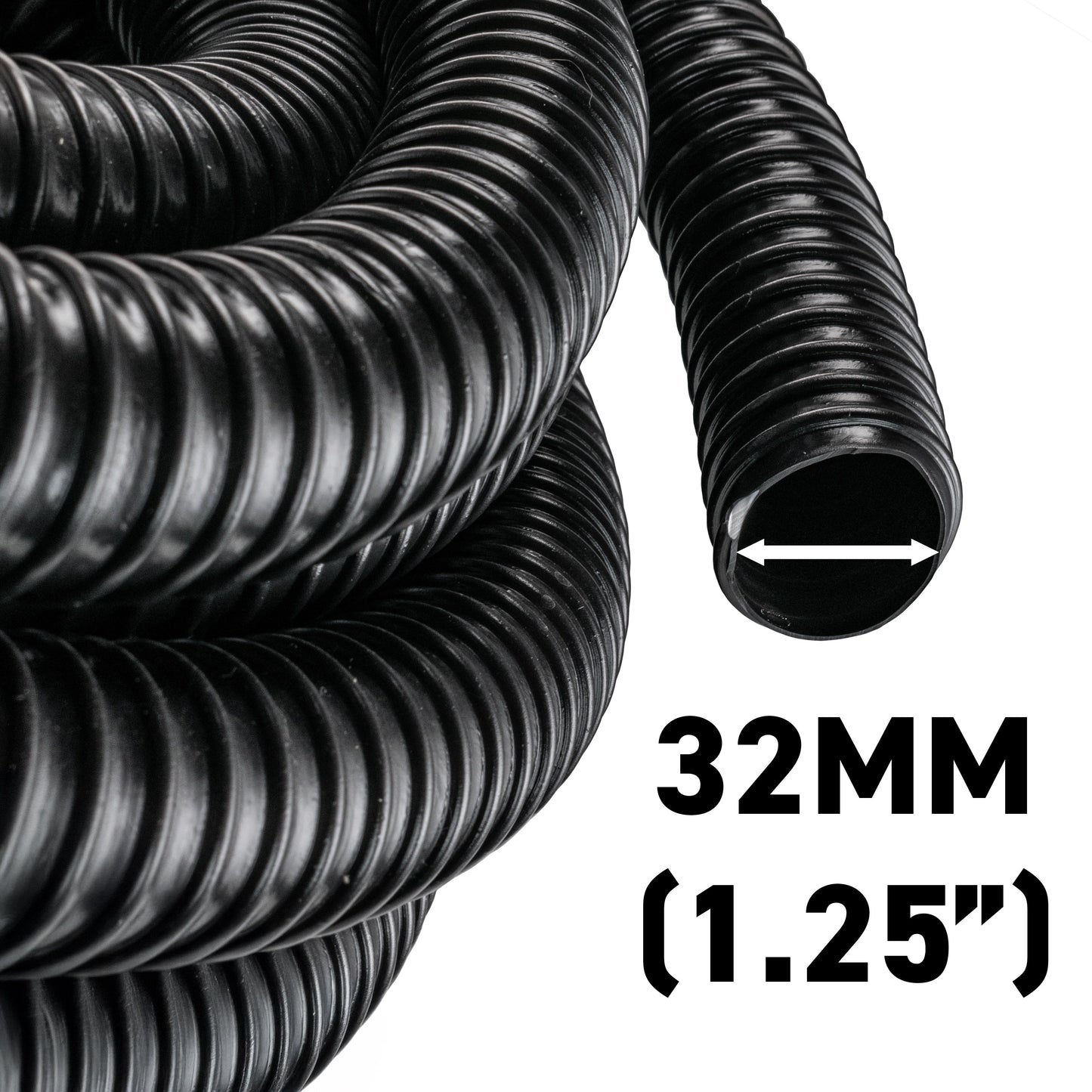 "1.25" (32mm) Corrugated Hose with 2 Double Wire Hose Clamps