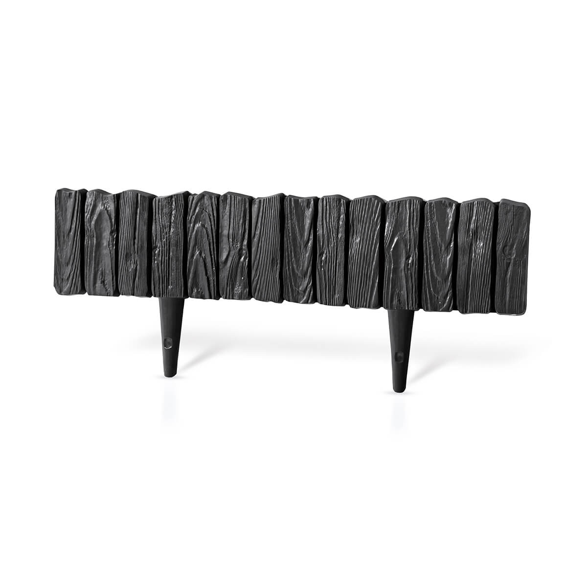 Black Plastic Palisade Lawn Border with Wood Texture 2.32m