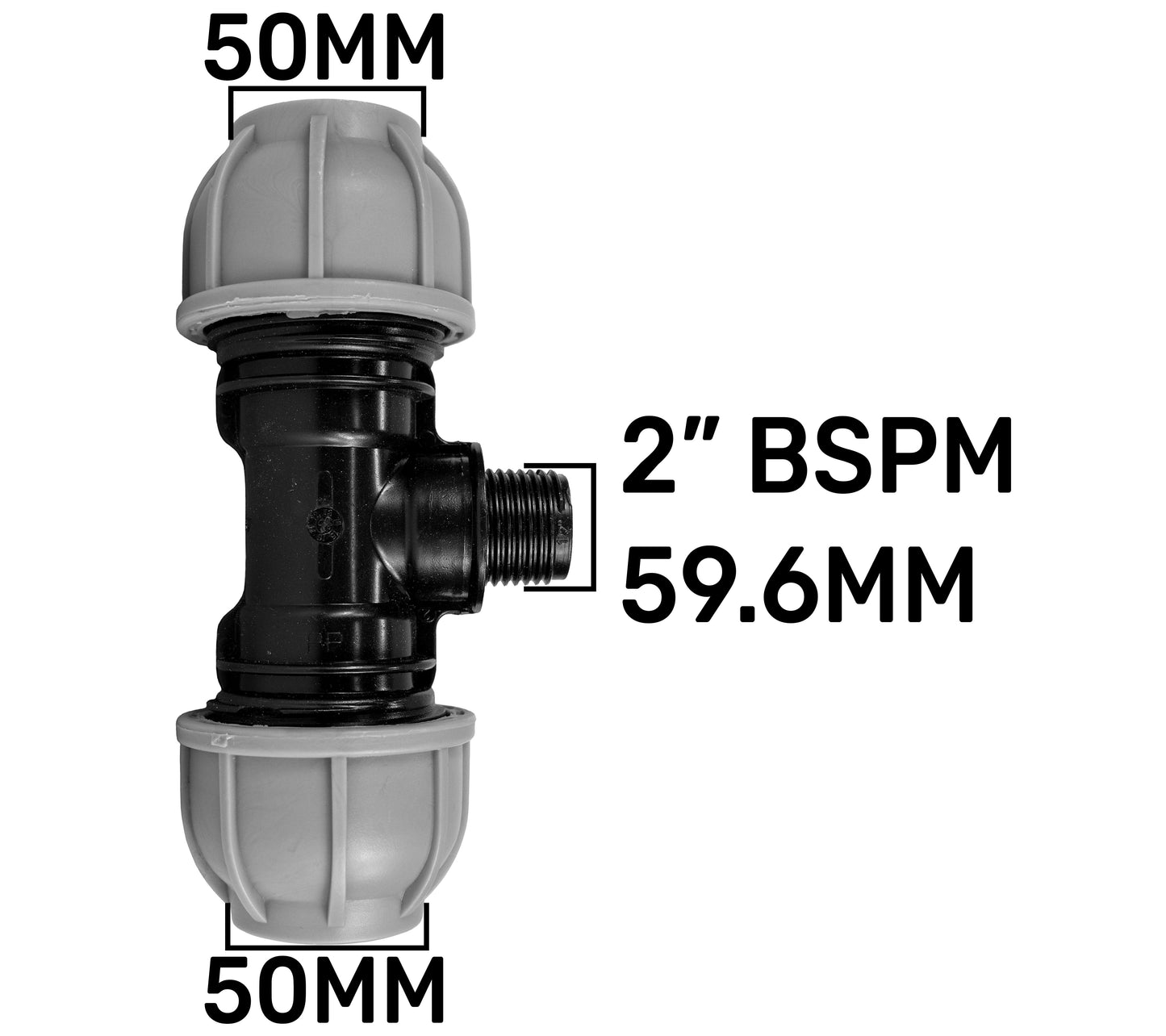 IBC 2” S60X6 Cap with 50mm MDPE Tee Connector