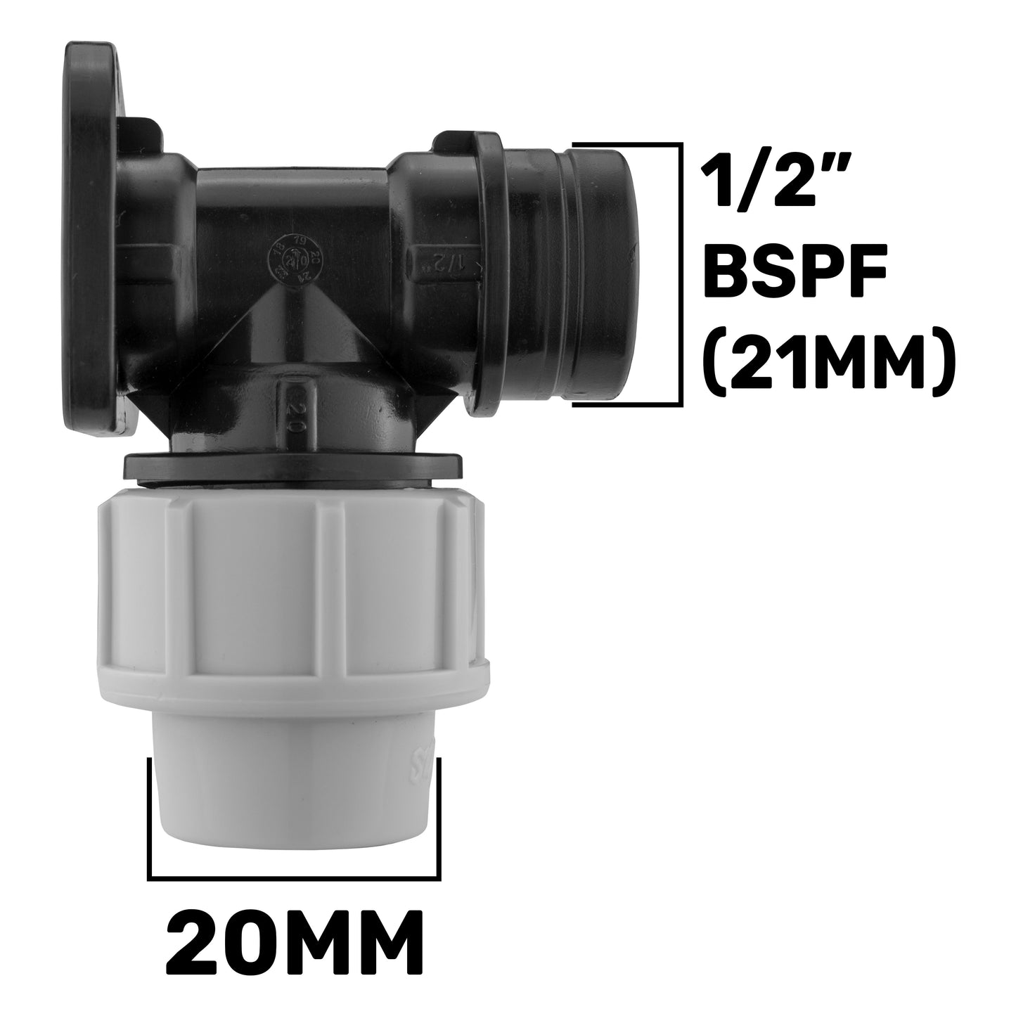 20mm MDPE Wall Flange Set with Nickel-Plated Bib Tap and ½" Barbed Connector