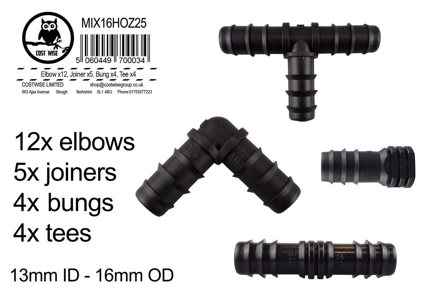 HOZ25 1/2” Barb Hose Connectors Mix