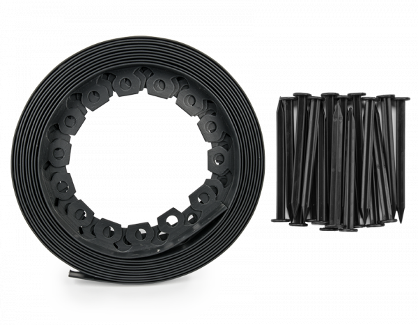 10m Easy Garden Edging Set – 100mm Black Lawn Border with Pegs