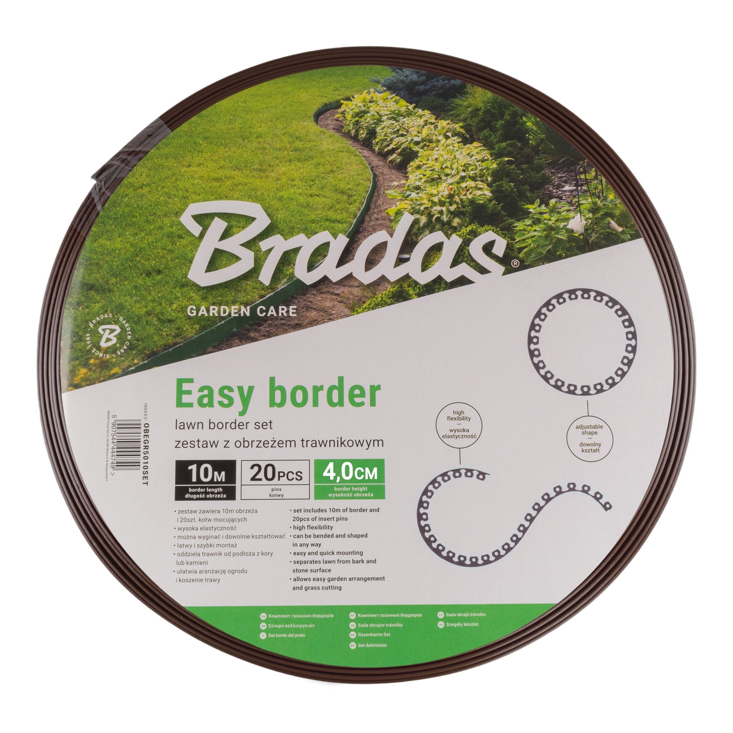 Easy Border Lawn Edging Set 40mm, Brown, 10 Metres with Pegs