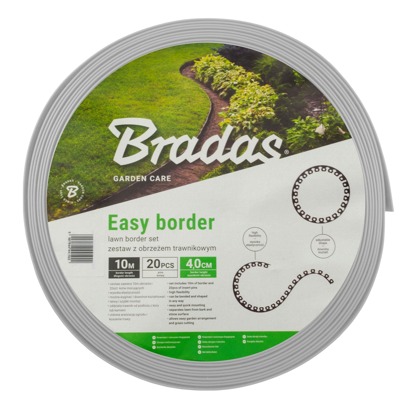 Light Grey Easy Border Lawn Edging Roll 40mm × 10m with Pegs