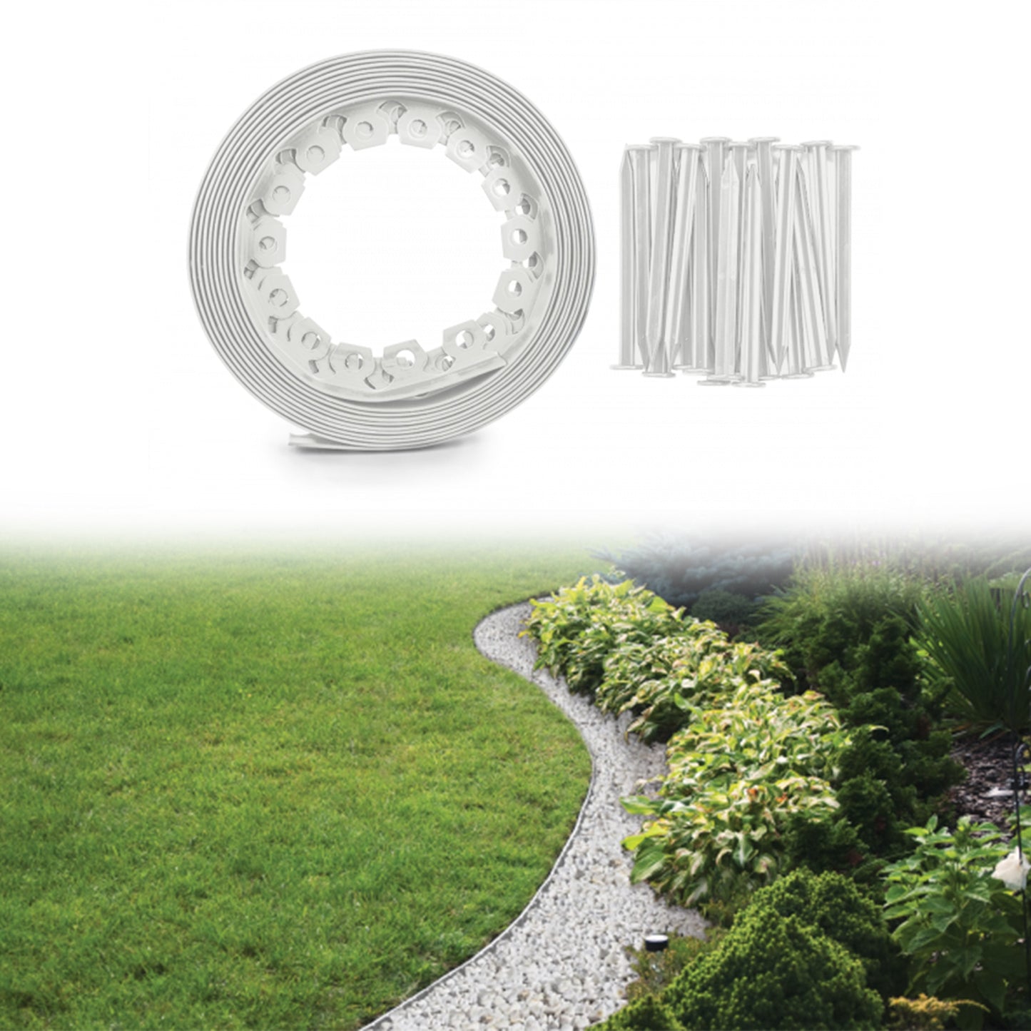 Light Grey Easy Border Lawn Edging Roll 40mm × 10m with Pegs