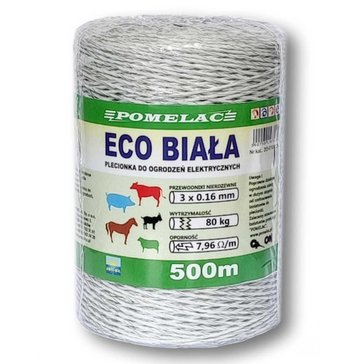 POMELAC ECO Electric Fence Rope 250m 500m White 3x0.16mm Horse Cattle Livestock