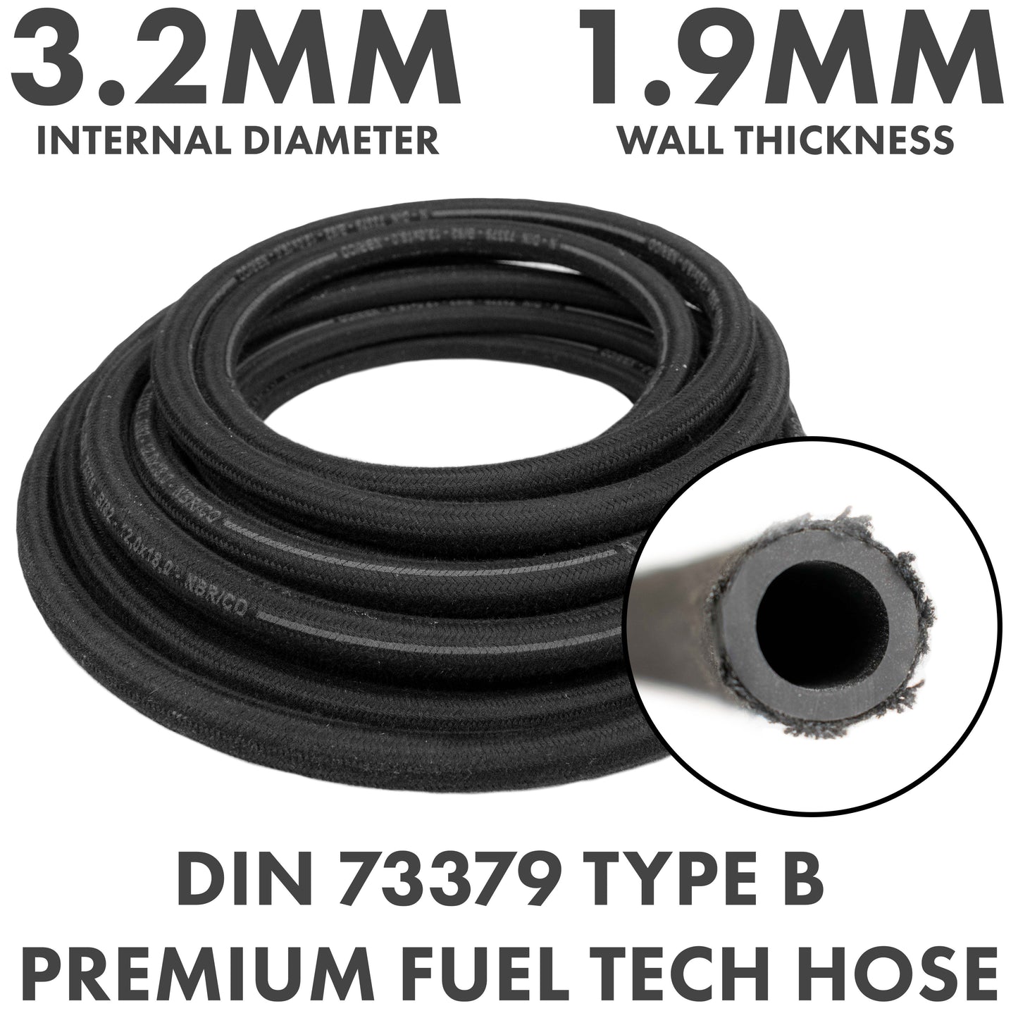 Heat-Resistant Textile Braided Rubber Hose 3.2mm/7mm