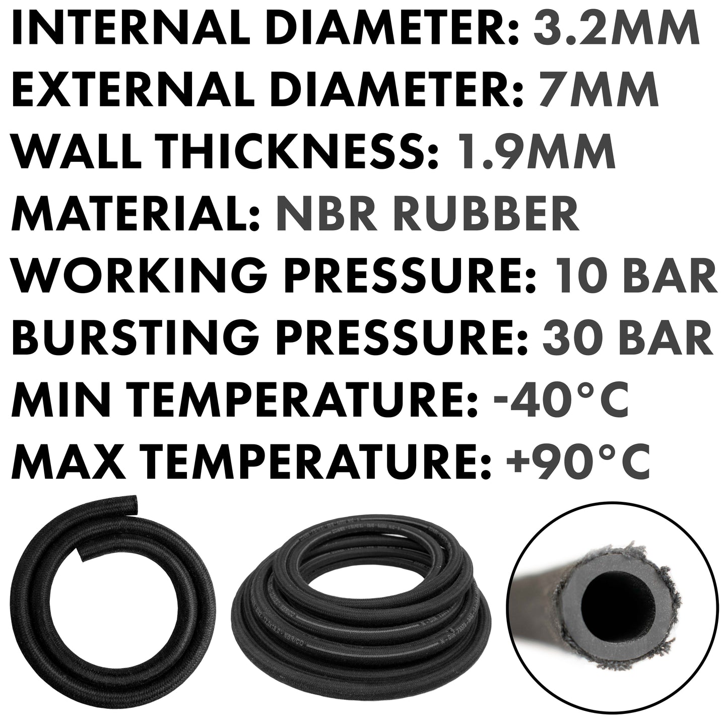 Heat-Resistant Textile Braided Rubber Hose 3.2mm/7mm