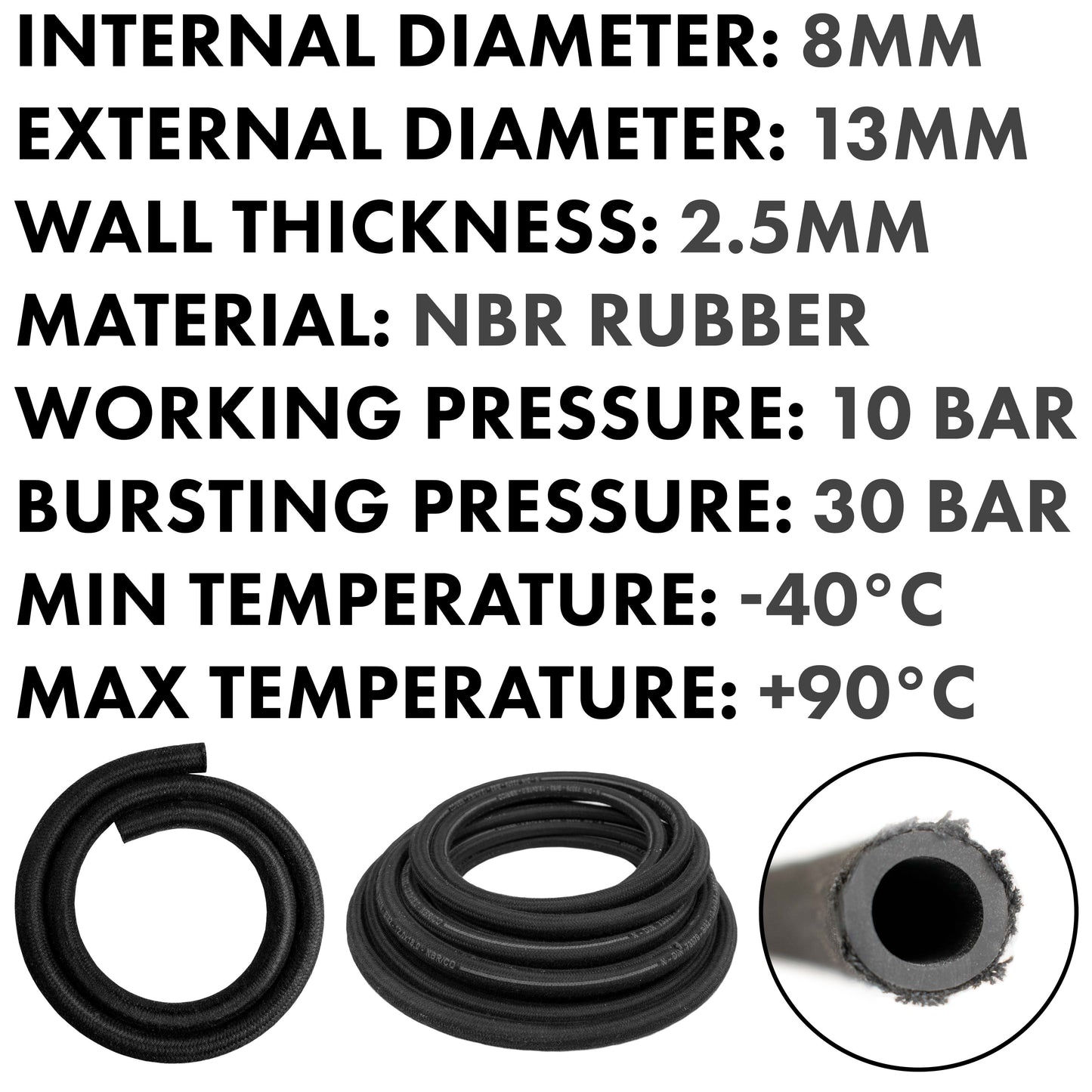 Heat-Resistant Rubber Hose Reinforced with Textile Braid – 8mm/13mm
