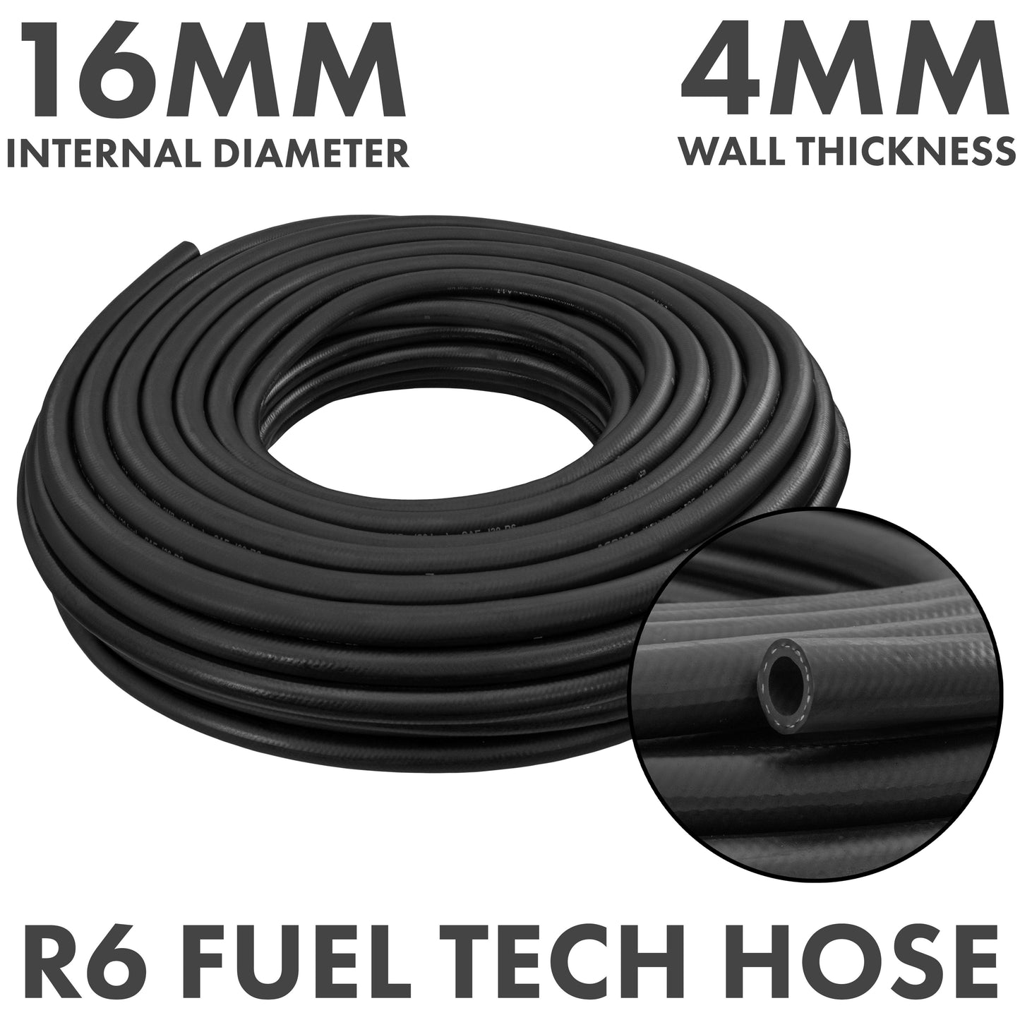 16 mm Braided Rubber Fuel & Oil Hose – SAE J30 R6 Compliant