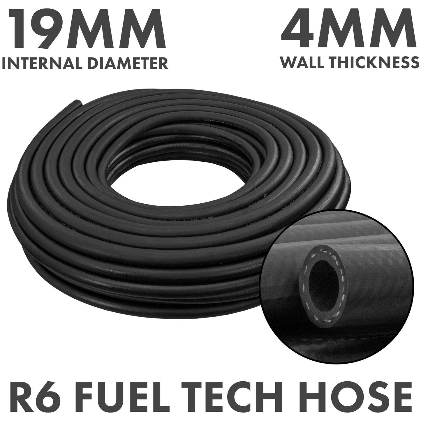 19 mm Braided Rubber Fuel & Oil Hose – SAE J30 R6 Compliant