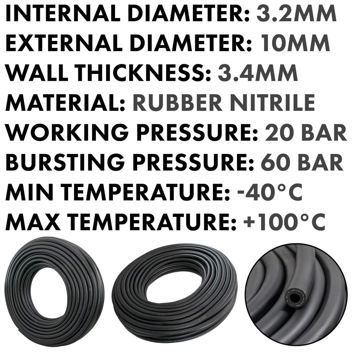 3.2 mm Braided Rubber Fuel & Oil Hose – SAE J30 R6 Compliant