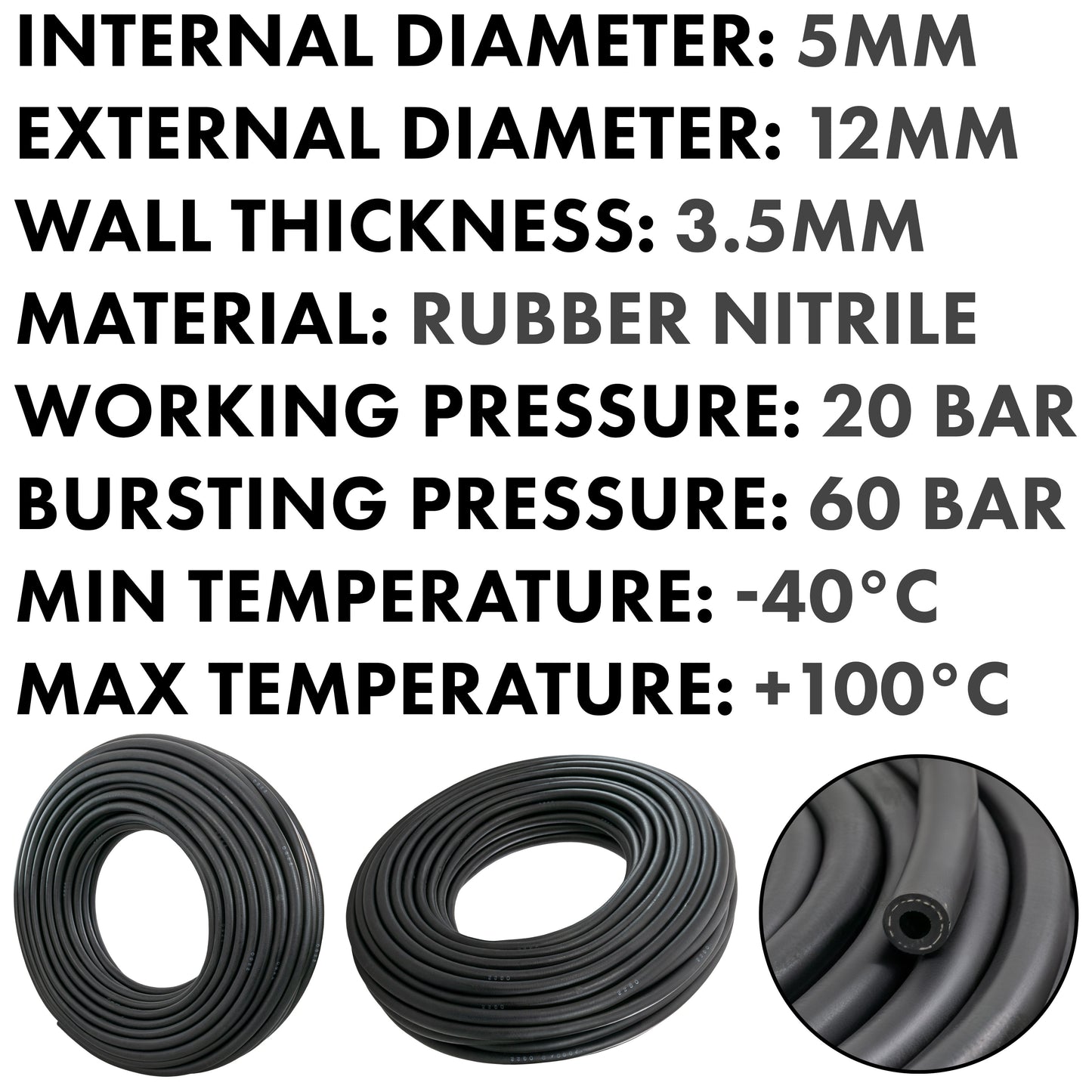5 mm Braided Rubber Fuel & Oil Hose – SAE J30 R6 Compliant