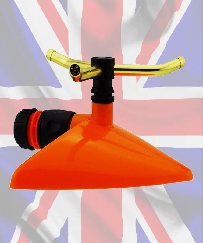 360°Coverage–3-Arm Orange Leaf Sprinkler w/ Quick Hose Connector for Easy Set up