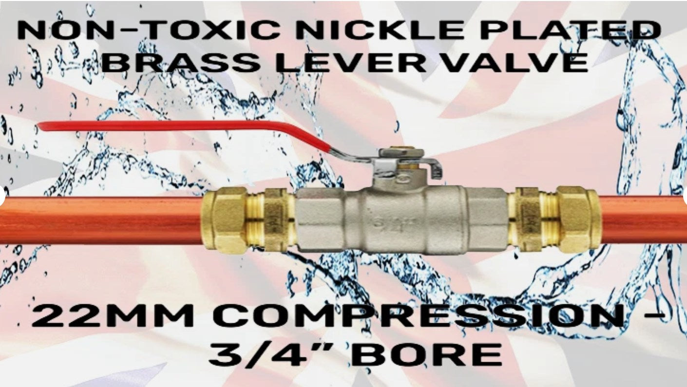 Compression Ball Valve for 22mm Pipe – Brass Fitting with Lever Handle
