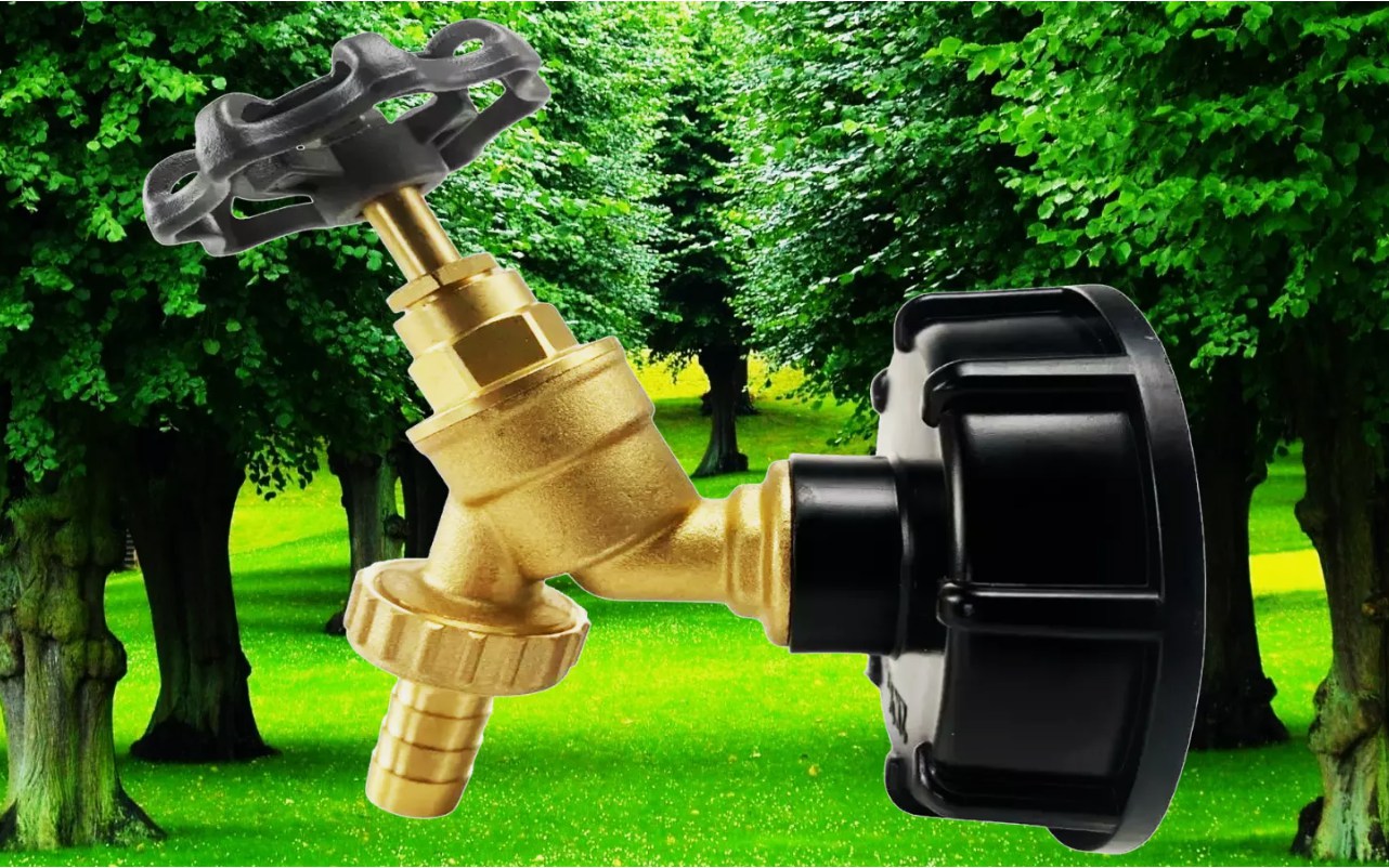 IBC Storage Tank S60X6 (2") Outlet Cap with Brass Tap and Barb Connector