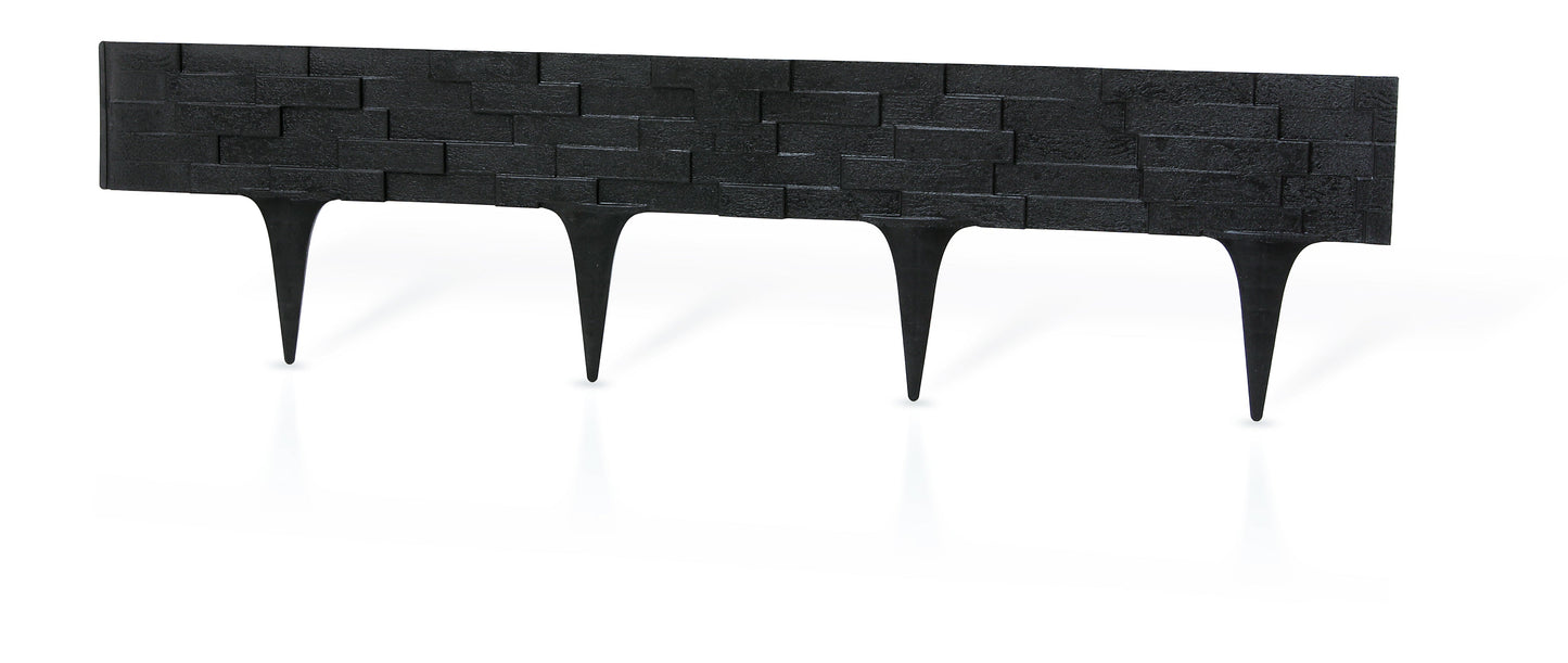 Black Plastic Palisade Lawn Border with Slate Texture 2.38m