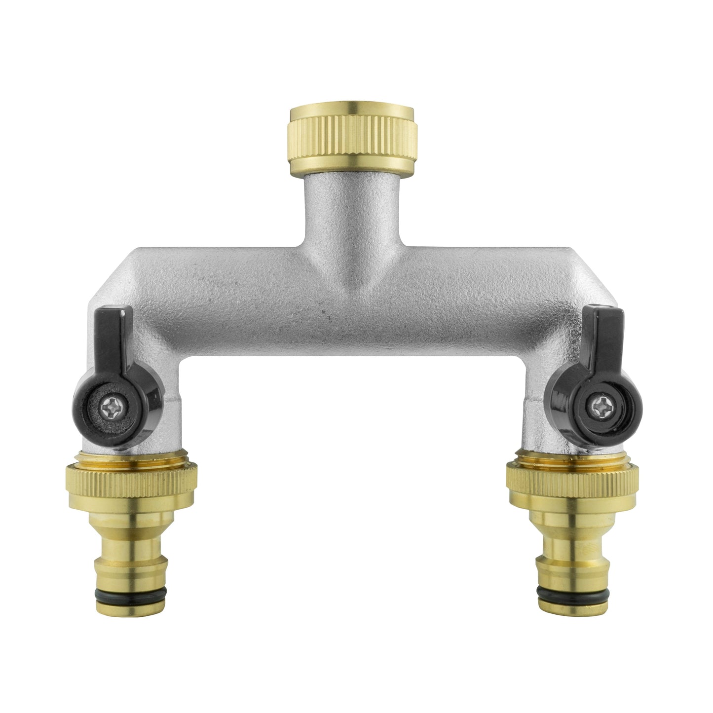 15mm Brass Wall Flange Kit with Brass Tap and Quick Connect Metal Splitter