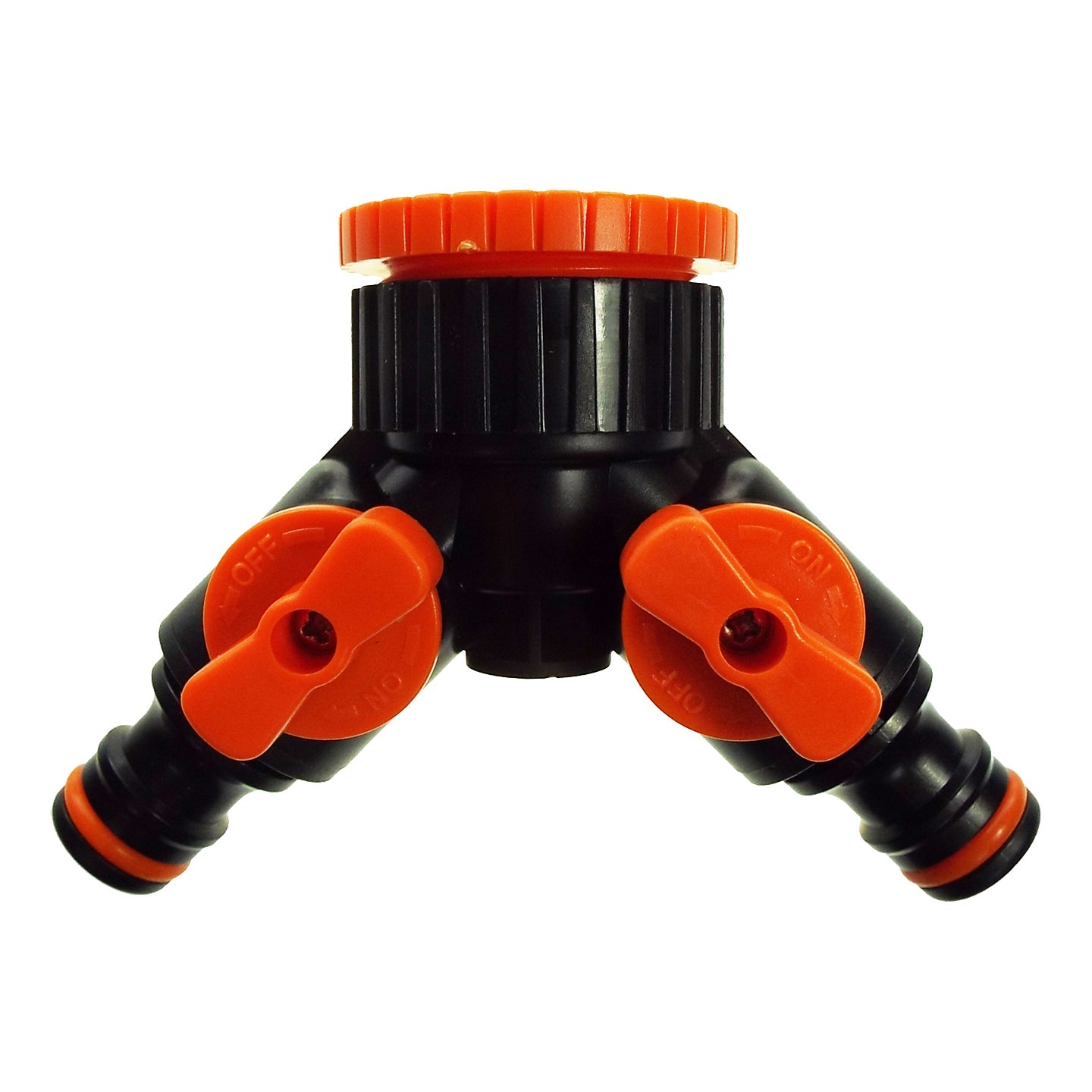 Valved Two-Way Tap Connector in Orange/Black
